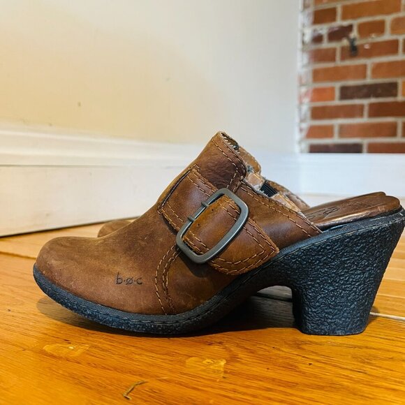 Born Womens Mule Size 8 Brown Leather Block Heel Clog Comfy Shoe - Picture 4 of 14